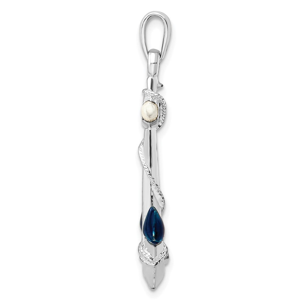 Sterling Silver Rhodium-plated Polished 3D Enameled Anchor Pendant