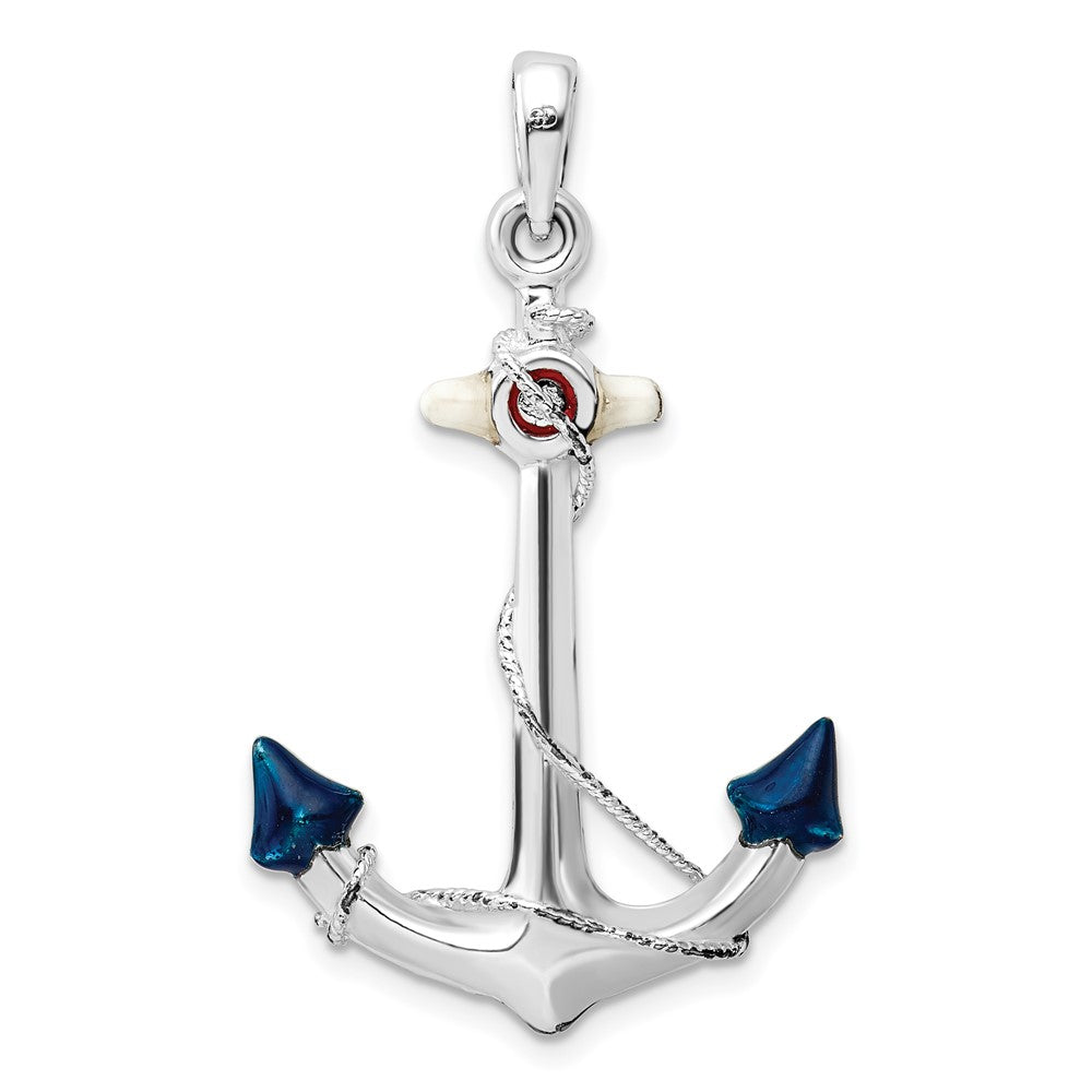 Sterling Silver Rhodium-plated Polished 3D Enameled Anchor Pendant