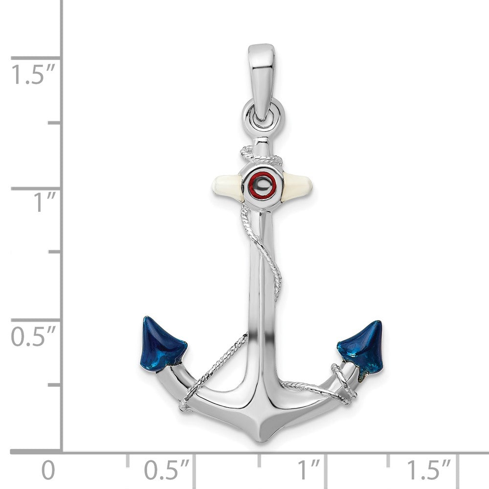 Sterling Silver Rhodium-plated Polished 3D Enameled Anchor Pendant