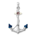 Sterling Silver Rhodium-plated Polished 3D Enameled Anchor Pendant