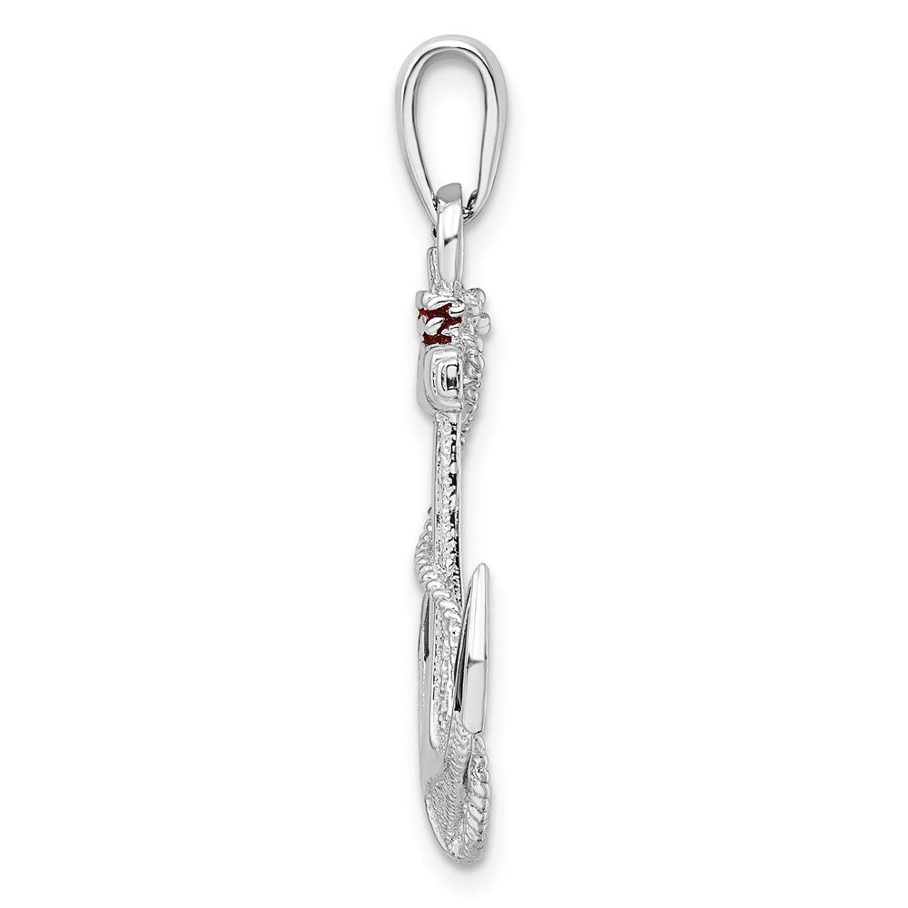 Sterling Silver Rhodium-plated Enameled Anchor w/Rope Pendant