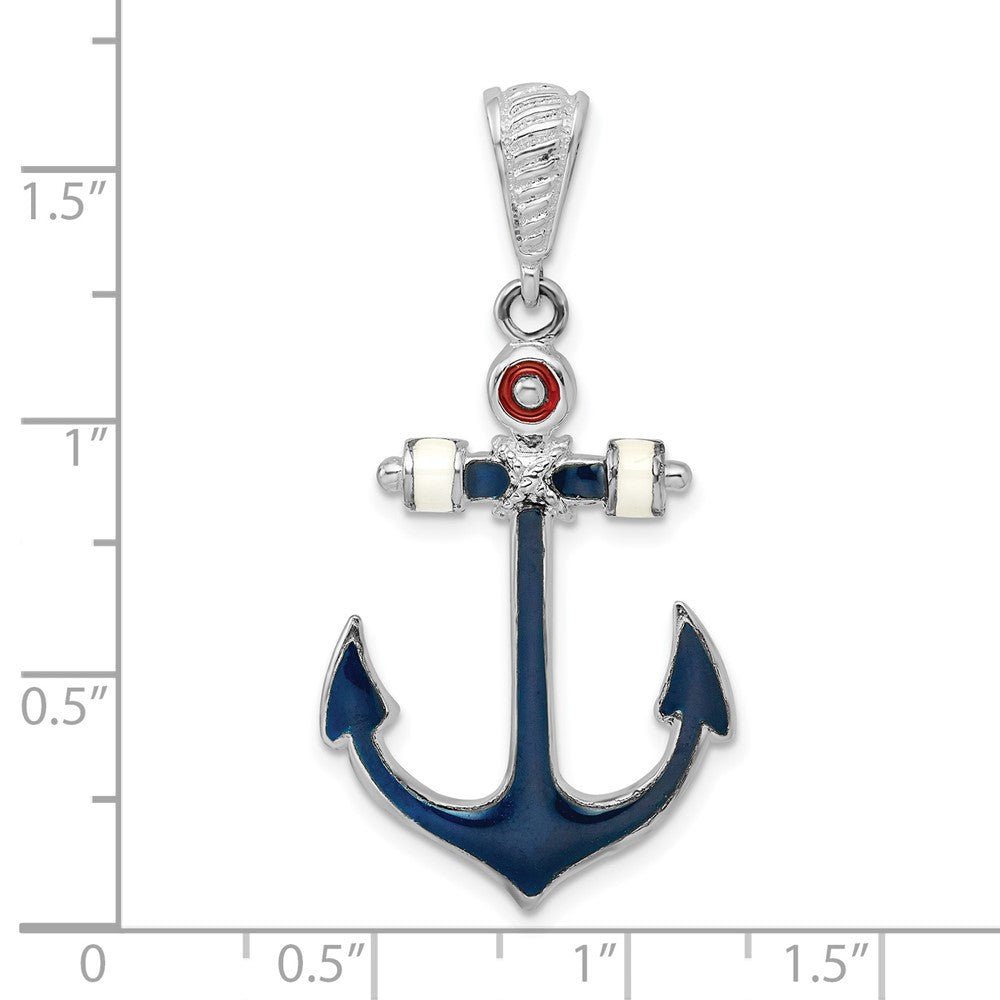 Sterling Silver Rhodium-plated Polished Enameled Anchor Pendant