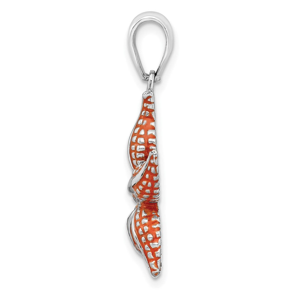 Sterling Silver Rhodium-plated Enameled Orange Starfish Pendant