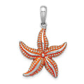Sterling Silver Rhodium-plated Enameled Orange Starfish Pendant