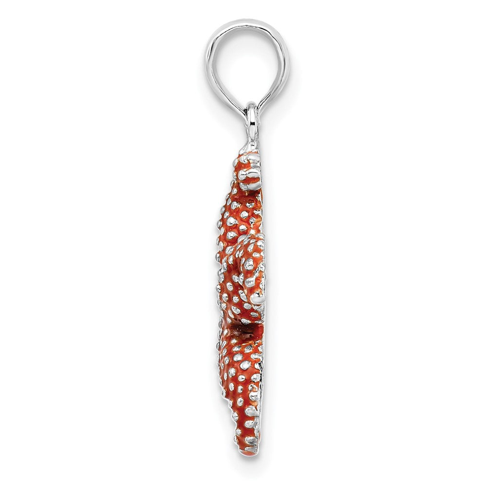 Sterling Silver Rhodium-plated Enameled Orange Starfish Pendant