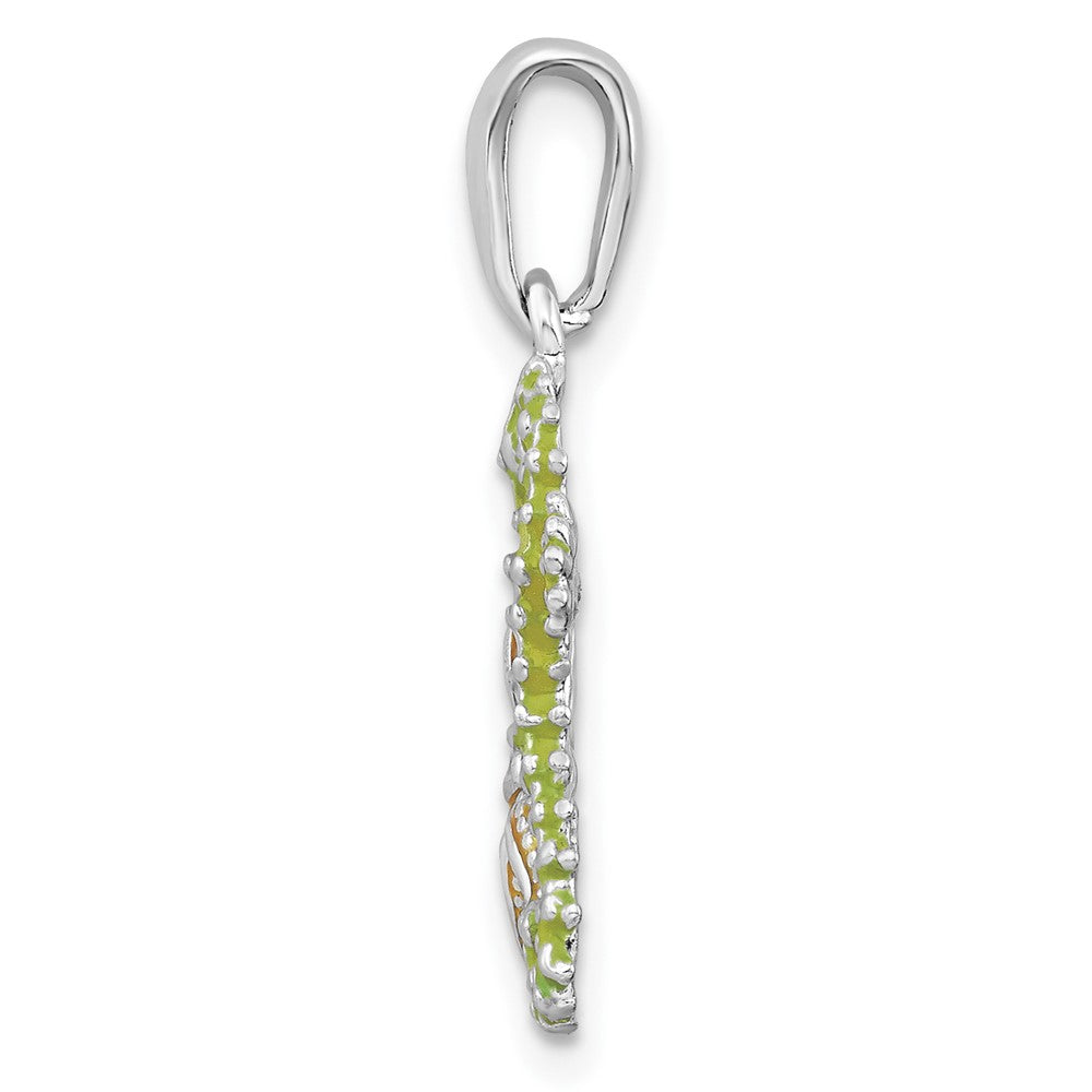 Sterling Silver Rhodium-plated Enameled Starfish/Seahorse Pendant
