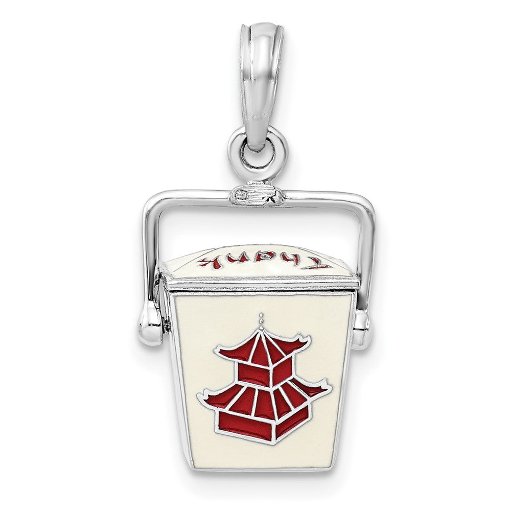 Sterling Silver Rhod-plated 3D Moveable Enamel Chinese Takeout Pendant