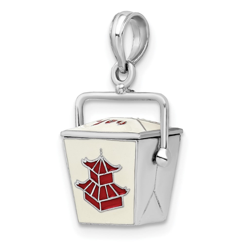 Sterling Silver Rhod-plated 3D Moveable Enamel Chinese Takeout Pendant