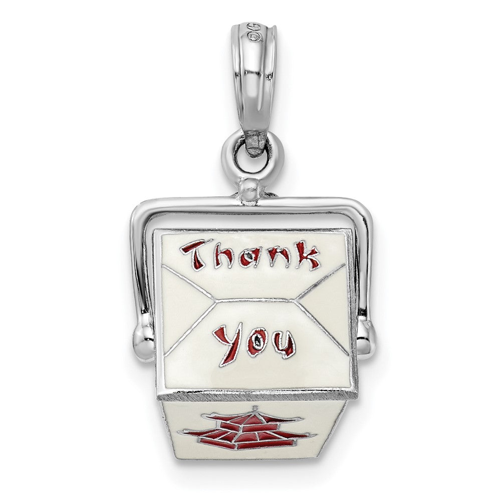 Sterling Silver Rhod-plated 3D Moveable Enamel Chinese Takeout Pendant
