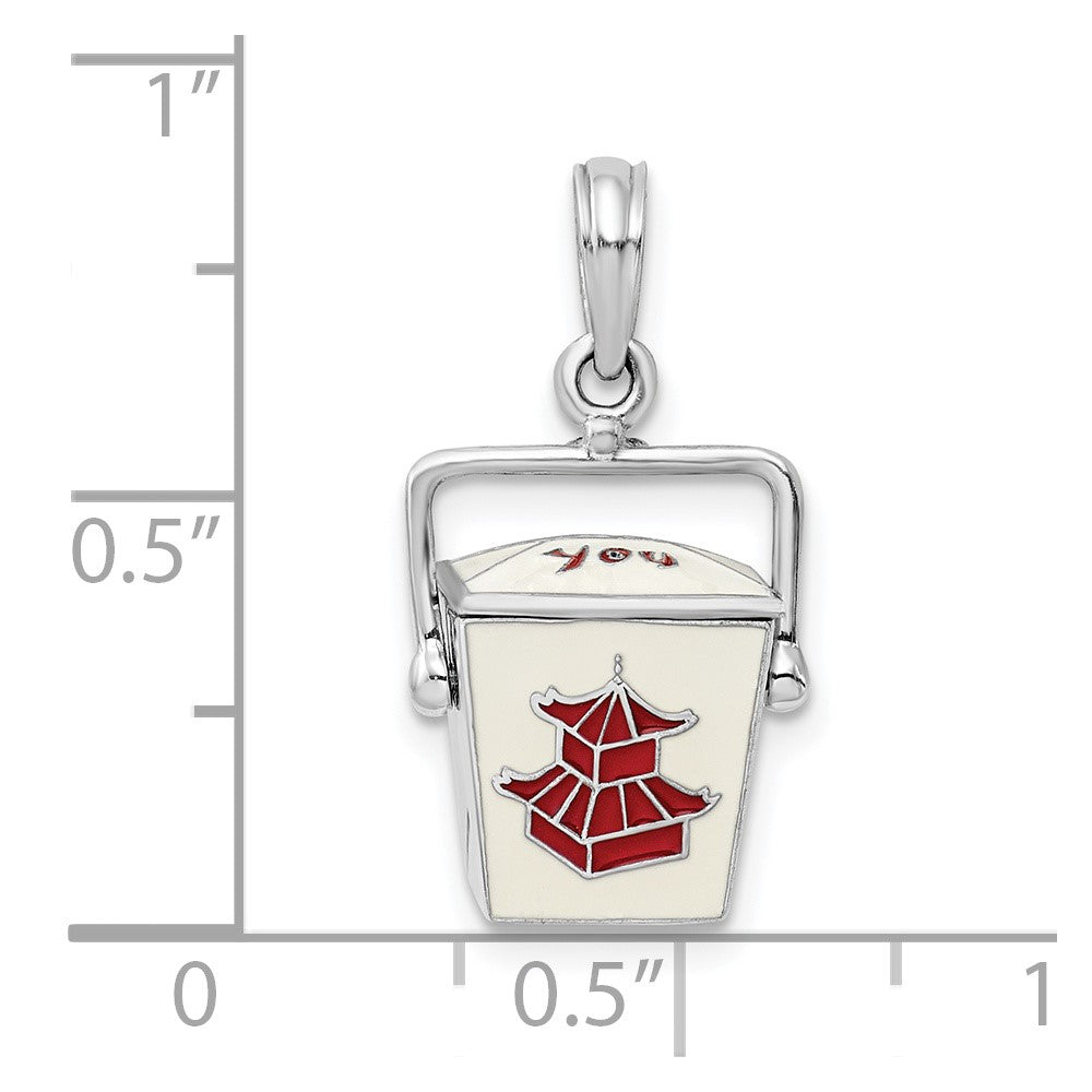Sterling Silver Rhod-plated 3D Moveable Enamel Chinese Takeout Pendant