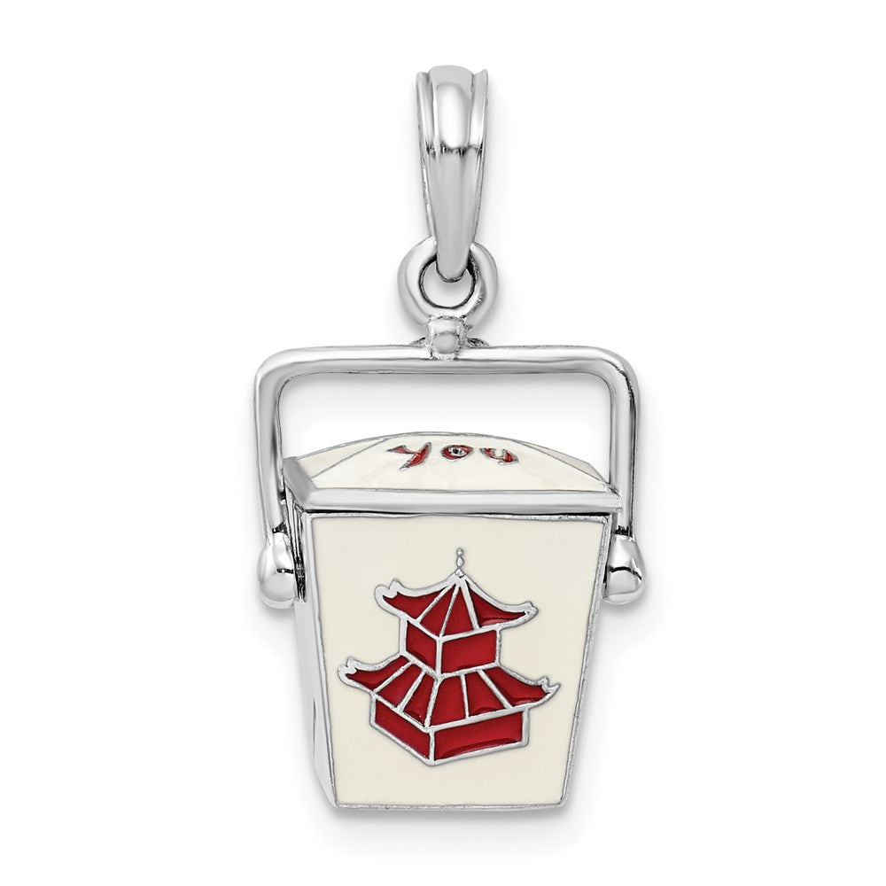 Sterling Silver Rhod-plated 3D Moveable Enamel Chinese Takeout Pendant