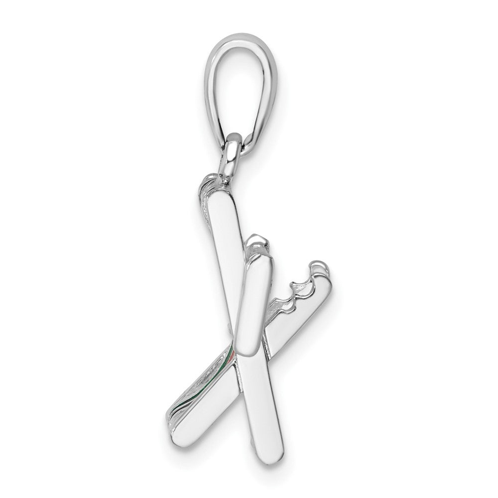Sterling Silver Rhodium-plated 3D Moveable Enamel Beach Chair Pendant