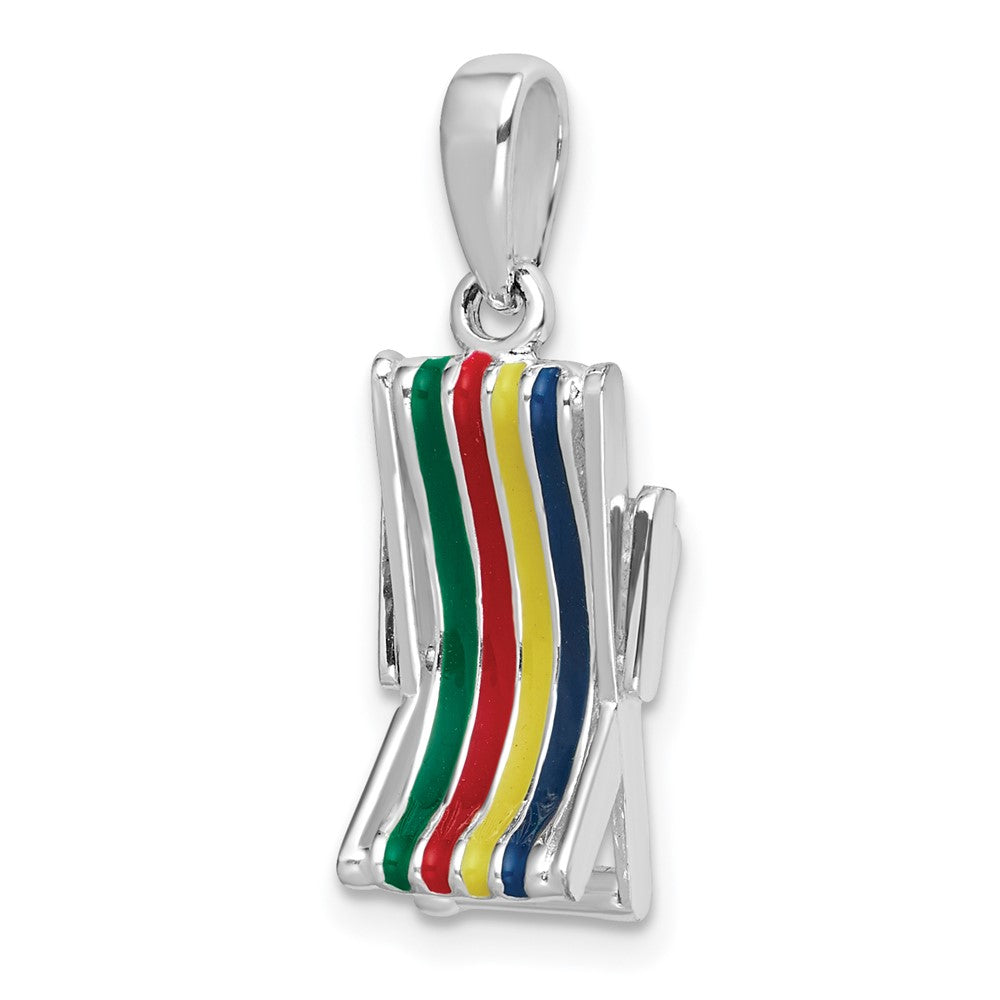 Sterling Silver Rhodium-plated 3D Moveable Enamel Beach Chair Pendant
