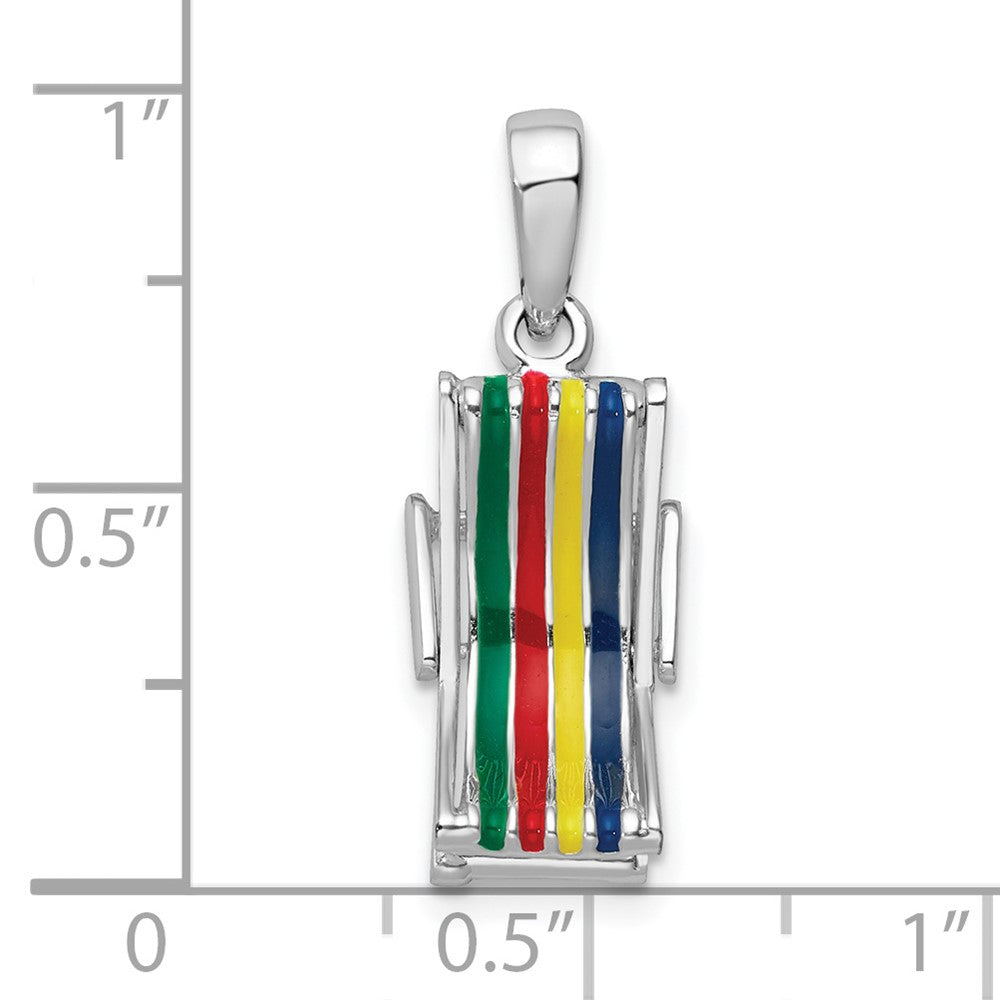 Sterling Silver Rhodium-plated 3D Moveable Enamel Beach Chair Pendant