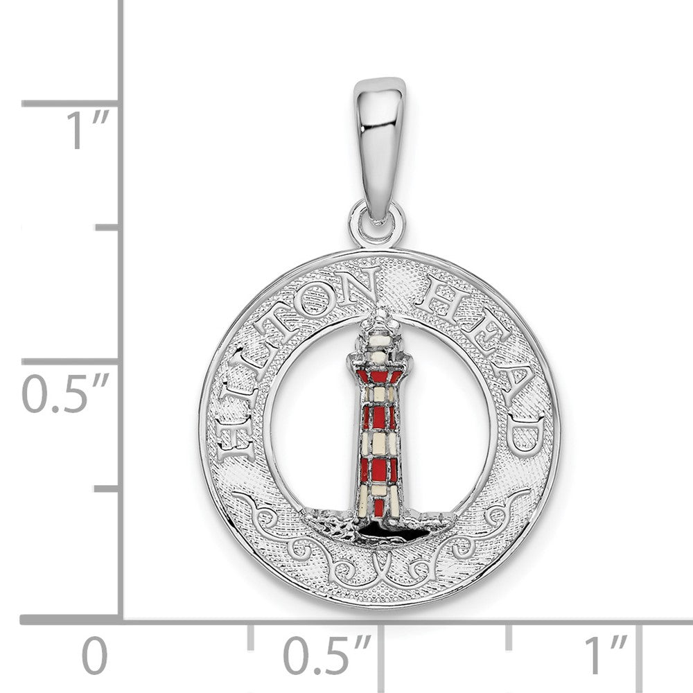 Sterling Silver Polished Enamel Hilton Head w/Lighthouse Pendant