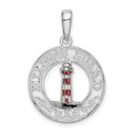 Sterling Silver Polished Enamel Hilton Head w/Lighthouse Pendant