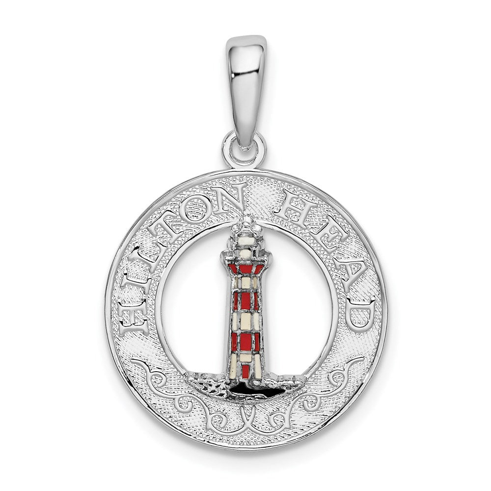 Sterling Silver Polished Enamel Hilton Head w/Lighthouse Pendant