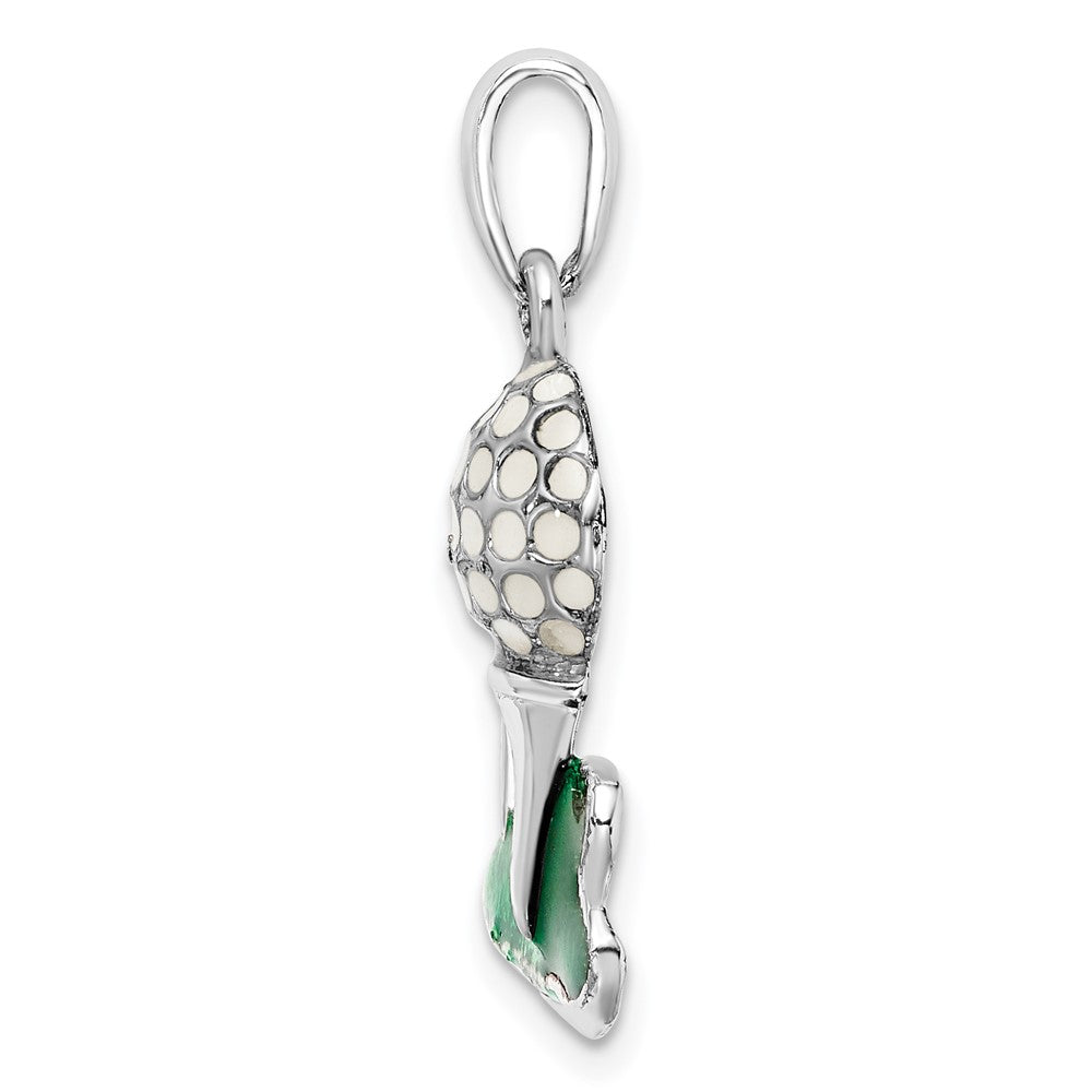 Sterling Silver Rhodium-plated Polished Enameled Golf Ball w/Tee Pendant