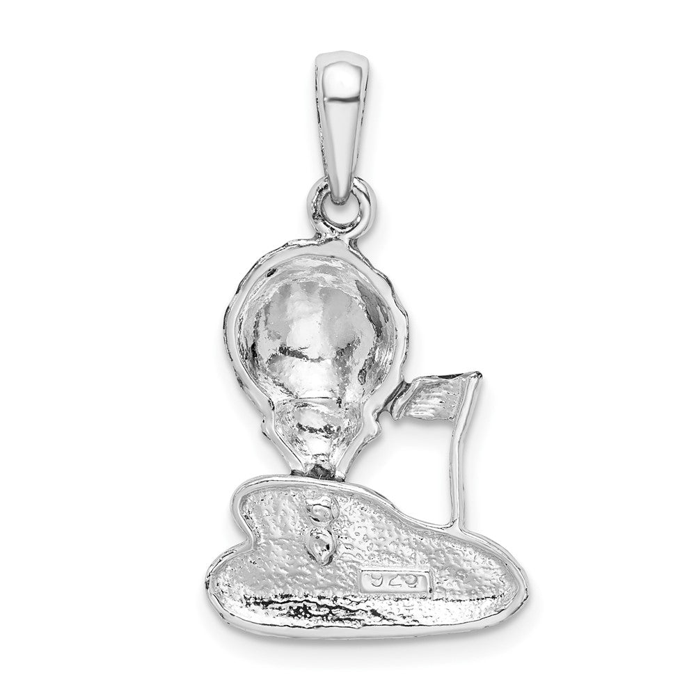 Sterling Silver Rhodium-plated Polished Enameled Golf Ball w/Tee Pendant