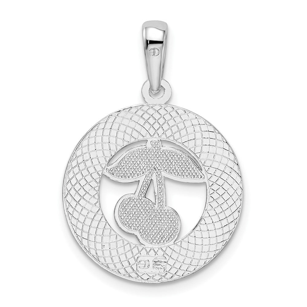 Sterling Silver Rhodium-plated Enamel Traverse CityMI w/Cherry Pendant