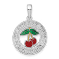 Sterling Silver Rhodium-plated Enamel Traverse CityMI w/Cherry Pendant