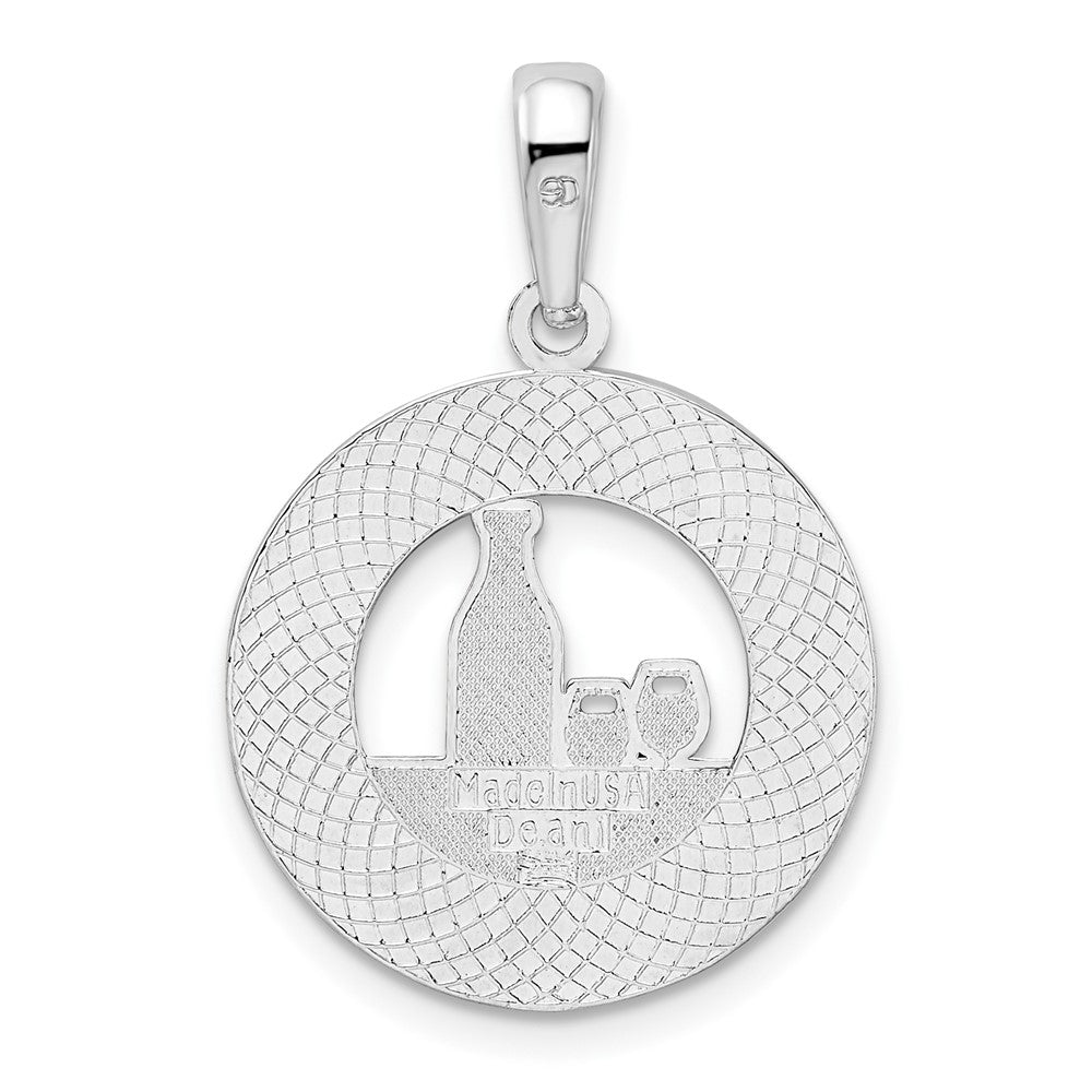 Sterling Silver Rhodium-plated Enamel Traverse CityMI w/Wine Pendant