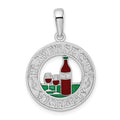 Sterling Silver Rhodium-plated Enamel Traverse CityMI w/Wine Pendant