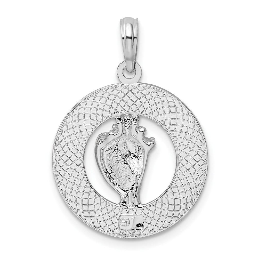 Sterling Silver Rhodium-plated Enameled Turks Caicos w/Shell Pendant