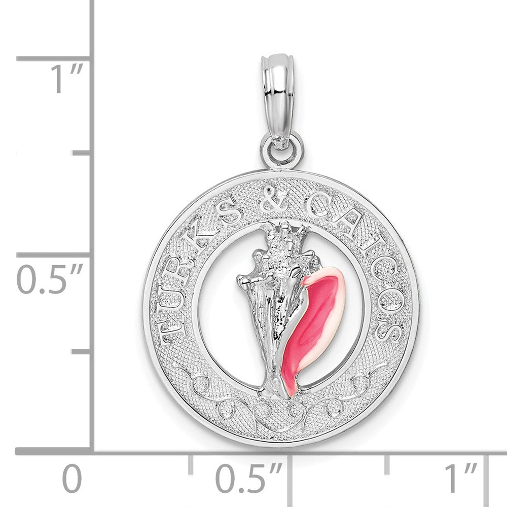 Sterling Silver Rhodium-plated Enameled Turks Caicos w/Shell Pendant