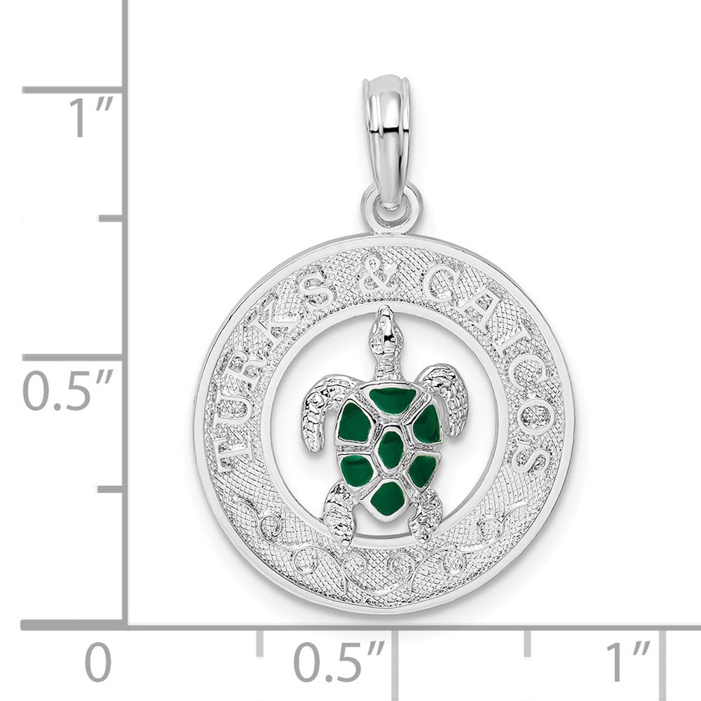 Sterling Silver Rhodium-plated Enameled Turks Caicos w/Turtle Pendant