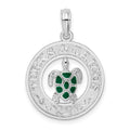Sterling Silver Rhodium-plated Enameled Turks Caicos w/Turtle Pendant