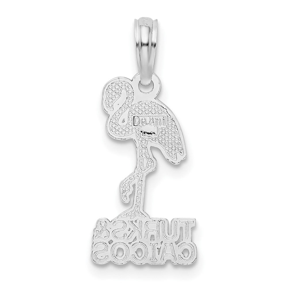 Sterling Silver Rhodium-plated Enamel Turks Caicos w/Flamingo Pendant