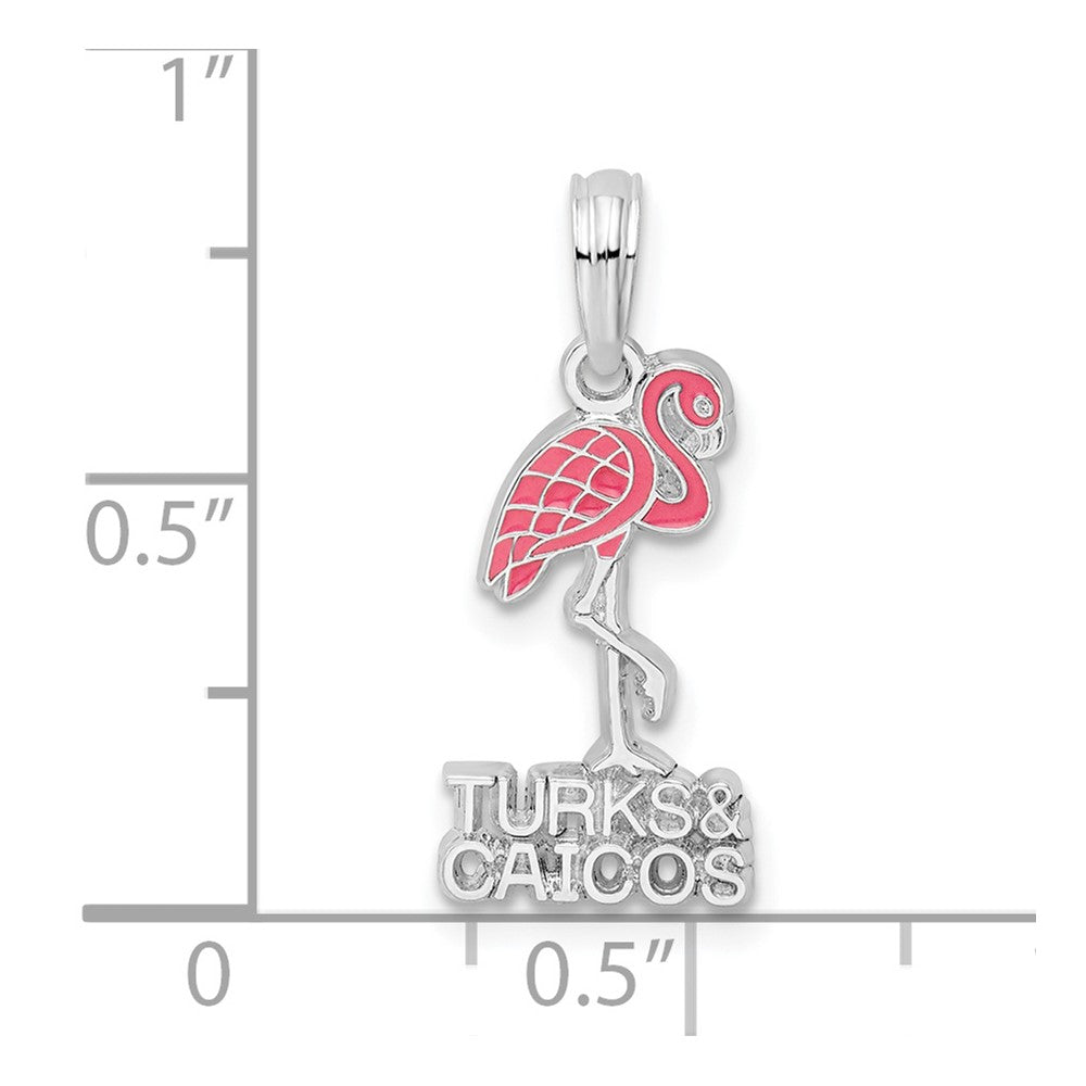 Sterling Silver Rhodium-plated Enamel Turks Caicos w/Flamingo Pendant