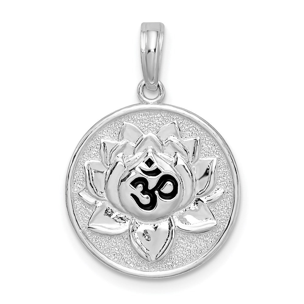 Sterling Silver Rhodium-plated Reversible Enameled Ohm/Lotus Pendant
