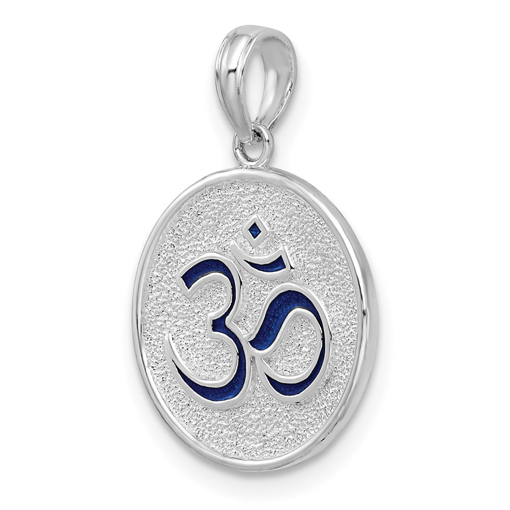 Sterling Silver Rhodium-plated Reversible Enameled Ohm/Lotus Pendant