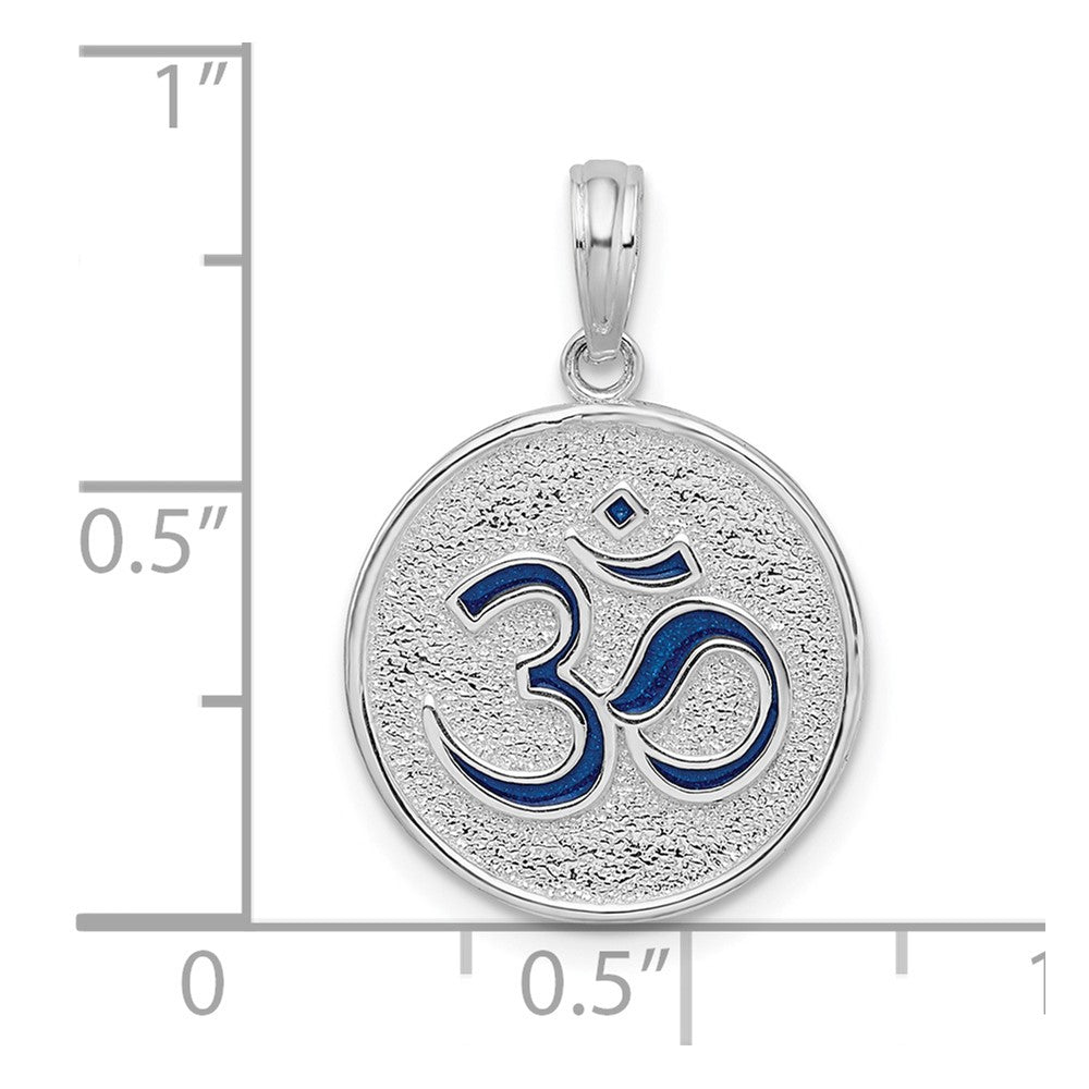 Sterling Silver Rhodium-plated Reversible Enameled Ohm/Lotus Pendant