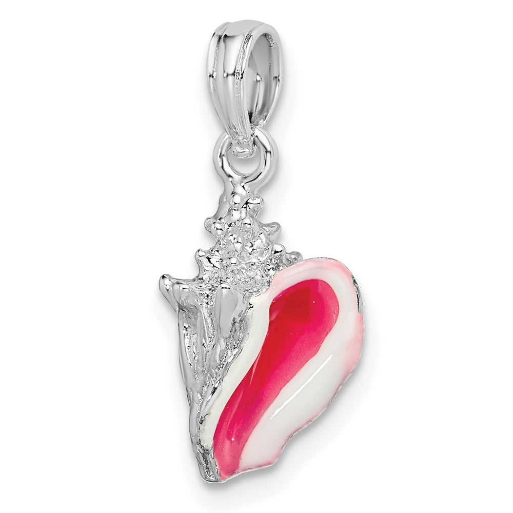 Sterling Silver Rhodium-plated Enameled Small Conch Shell Pendant