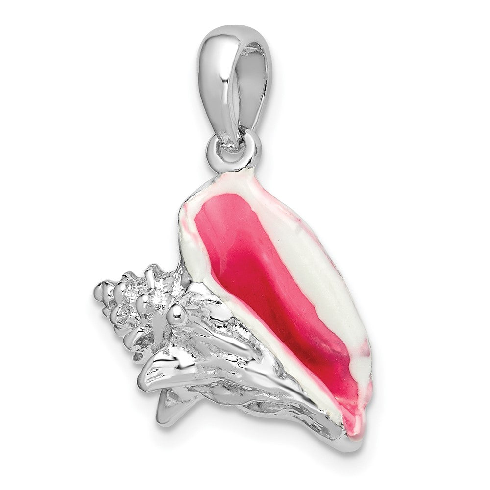 Sterling Silver Rhodium-plated Enameled Medium Conch Shell Pendant