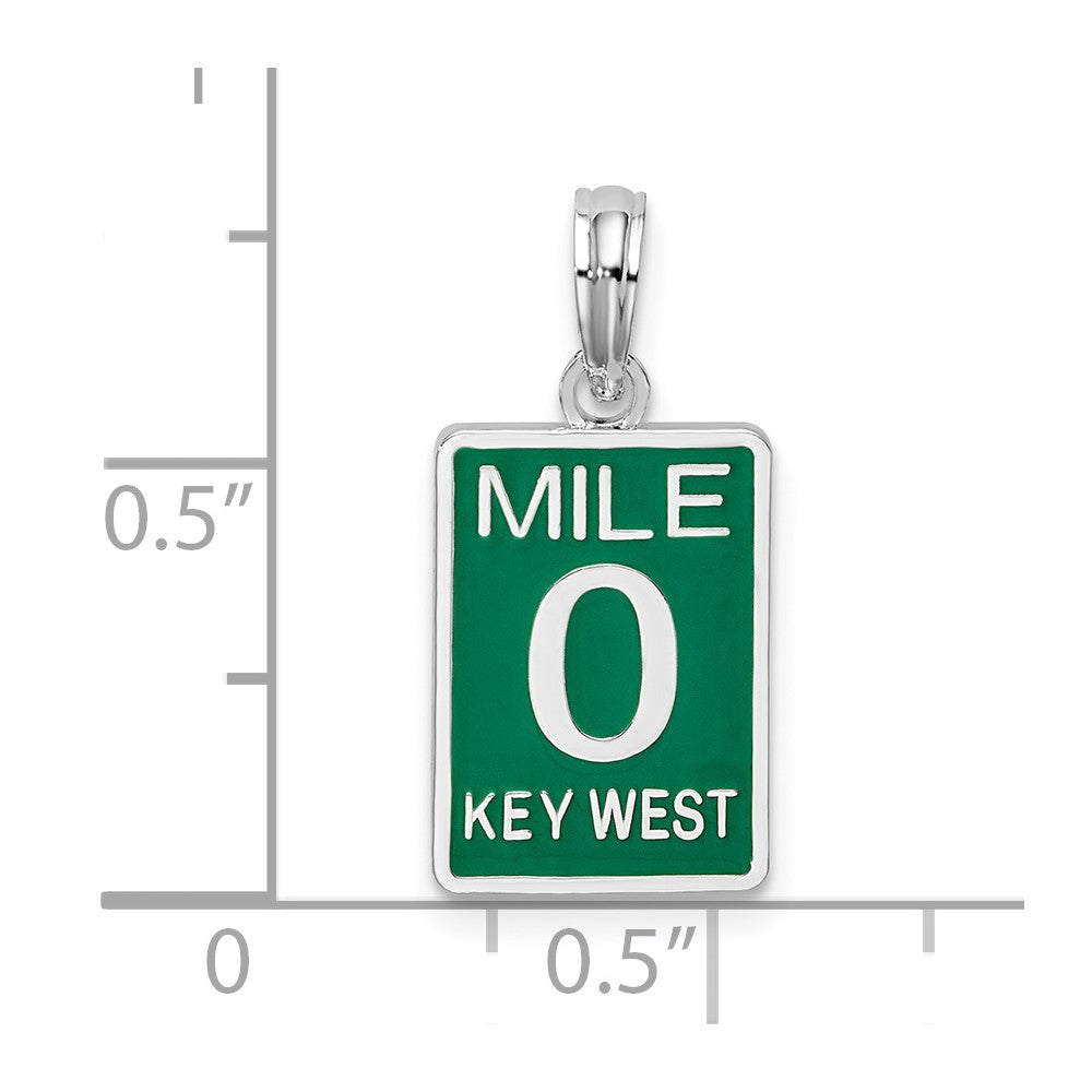 Sterling Silver Rhodium-plated Enameled Small Key West Mile 0 Pendant