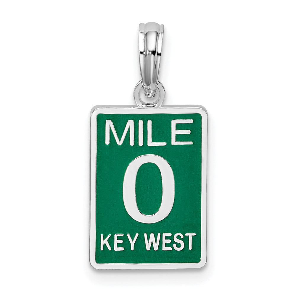 Sterling Silver Rhodium-plated Enameled Small Key West Mile 0 Pendant
