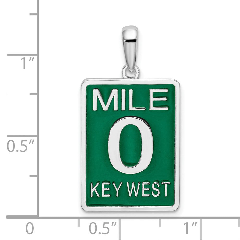 Sterling Silver Rhodium-plated Enameled Large Key West Mile 0 Pendant