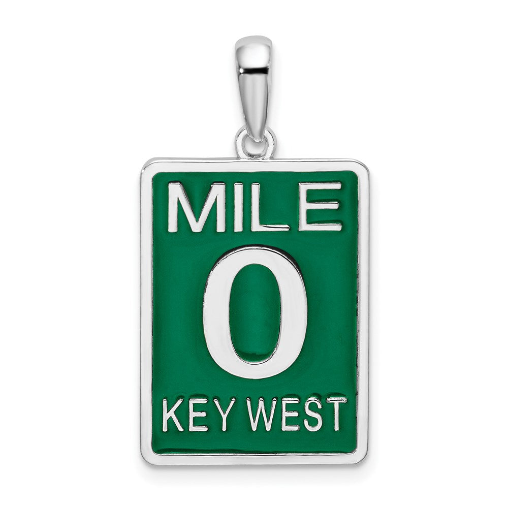 Sterling Silver Rhodium-plated Enameled Large Key West Mile 0 Pendant