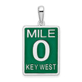 Sterling Silver Rhodium-plated Enameled Large Key West Mile 0 Pendant