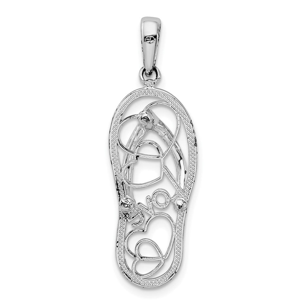 Sterling Silver Rhodium-plated Enameled LOVE Flip-flop Pendant