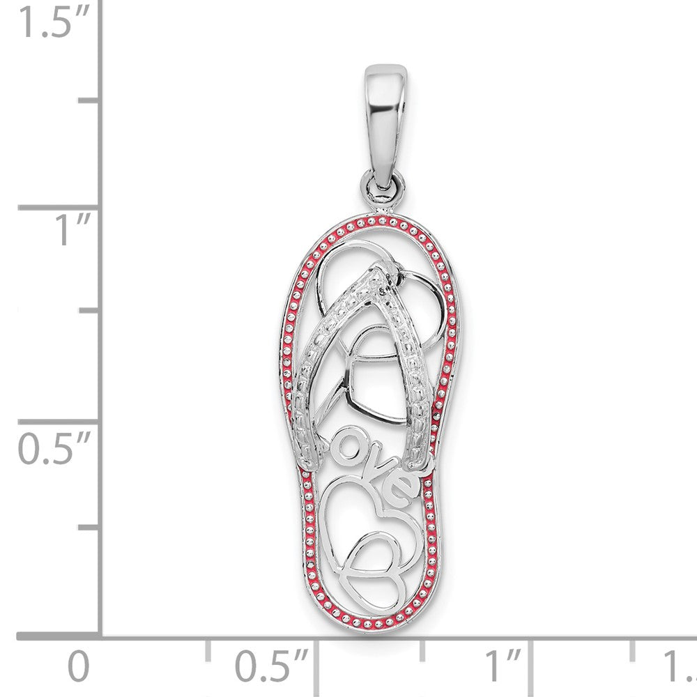 Sterling Silver Rhodium-plated Enameled LOVE Flip-flop Pendant