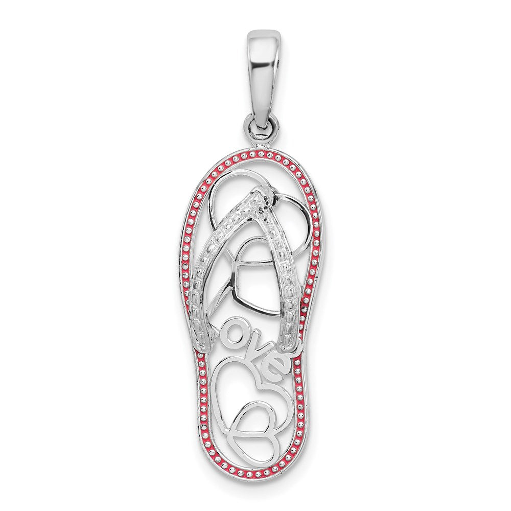 Sterling Silver Rhodium-plated Enameled LOVE Flip-flop Pendant