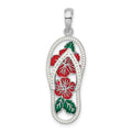 Sterling Silver Rhodium-plated Enamel Hibiscus Flower Flip-flop Pendant