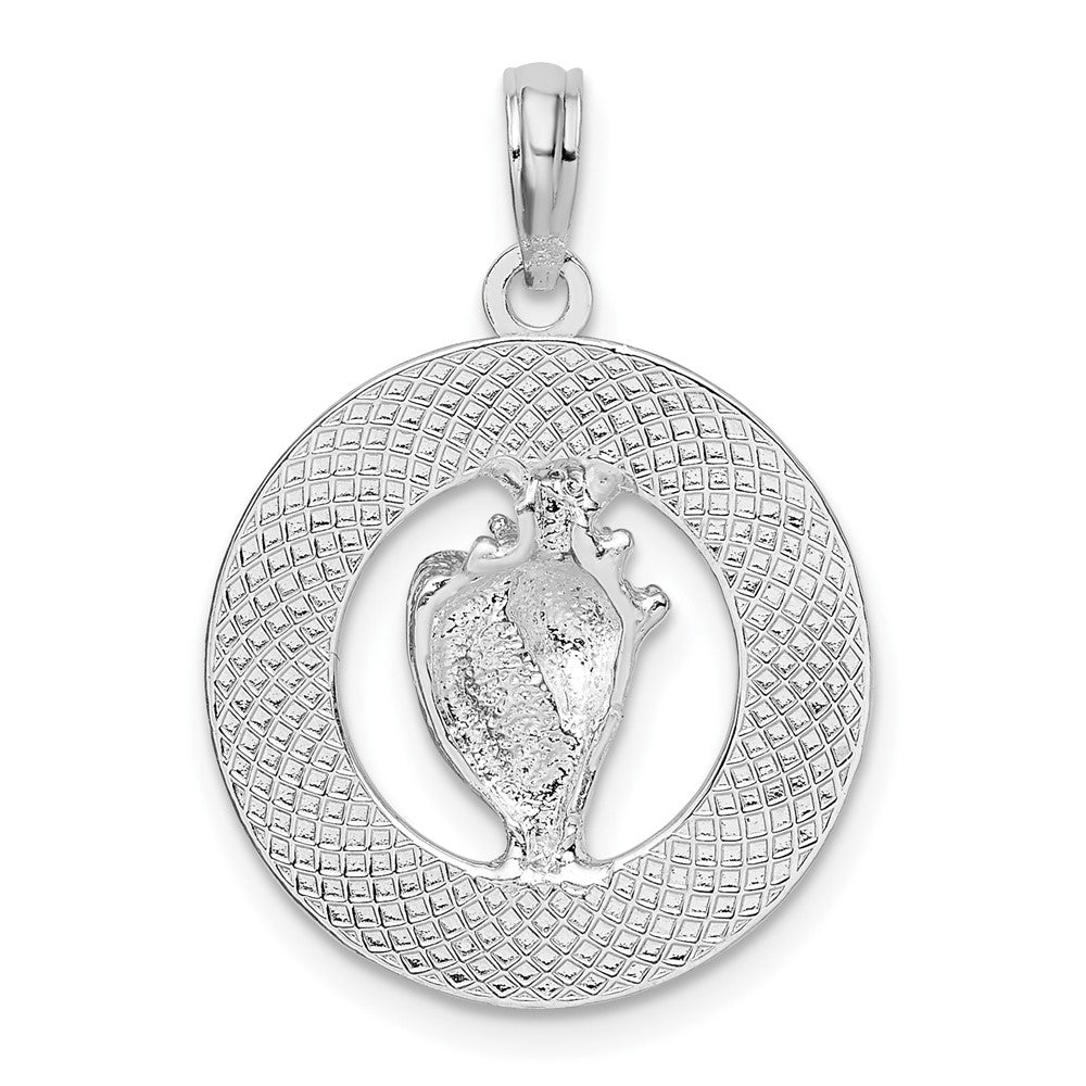 Sterling Silver Rhodium-plated Enamel Bahamas Circle w/Shell Pendant