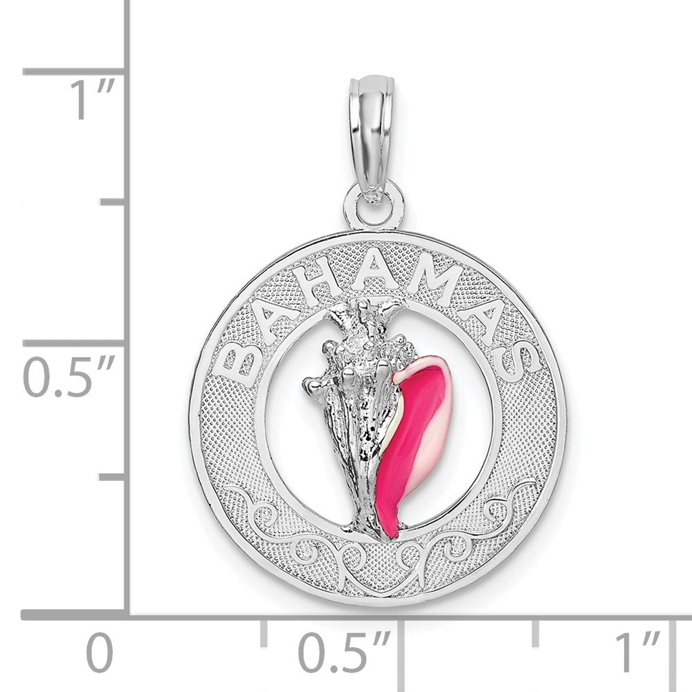 Sterling Silver Rhodium-plated Enamel Bahamas Circle w/Shell Pendant