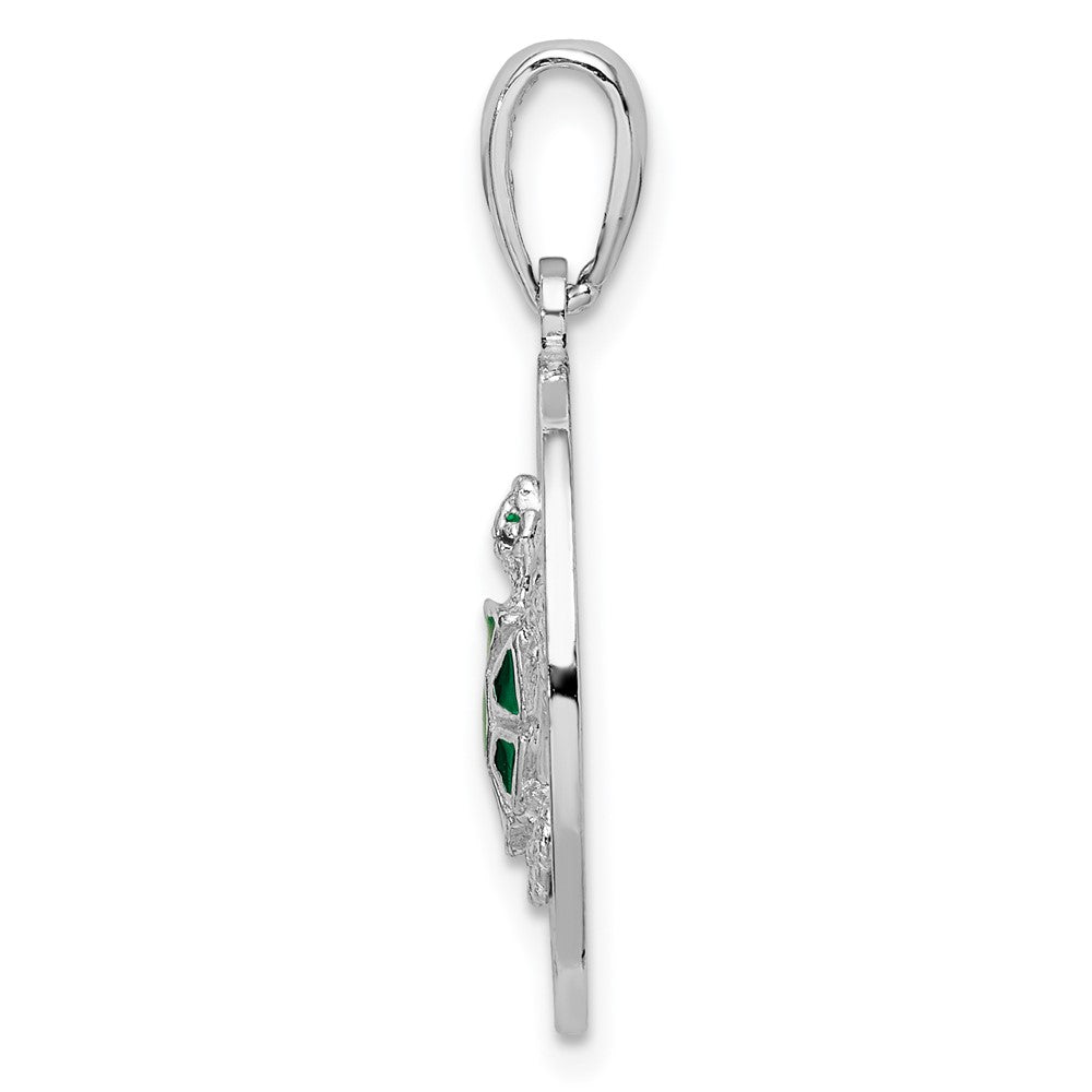 Sterling Silver Rhodium-plated Enamel Bahamas Circle w/Turtle Pendant